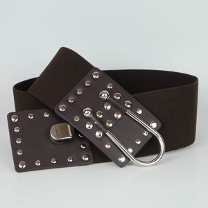Women's Stretch Elastic Wide Belt Brown and Silver